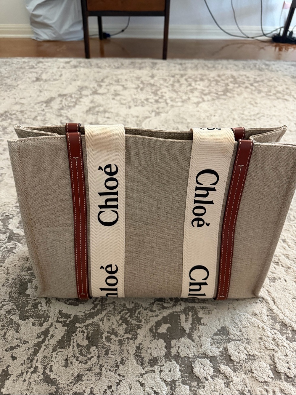 Chloé Beige Canvas Tote with Branded Cream Straps and Brown Trim - Picture 2 of 12